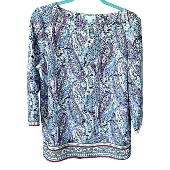 J Jill Womens Layered Paisley Blouse Size M Mature Boho Drapey Office Business - Picture 2 of 11